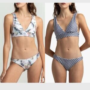 Raisins NEW Reversible Tropical/Purple Gingham Bikini Size Large